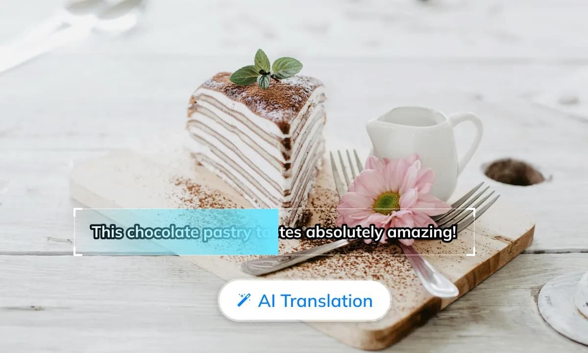 AI translating styled text on a product photo while preserving the scene