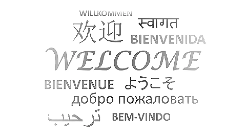 Welcome written in many languages